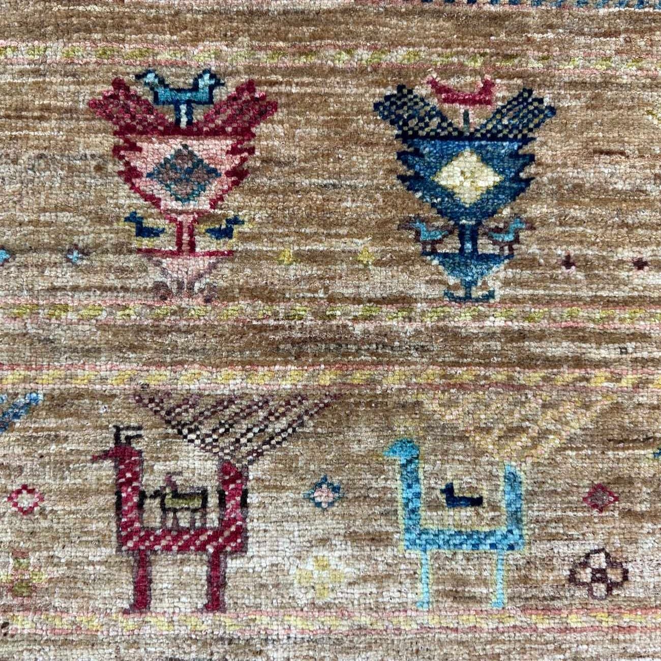 El Dokuma Figürlü Kabile Yün Halı (150x205 cm) - Görsel 2