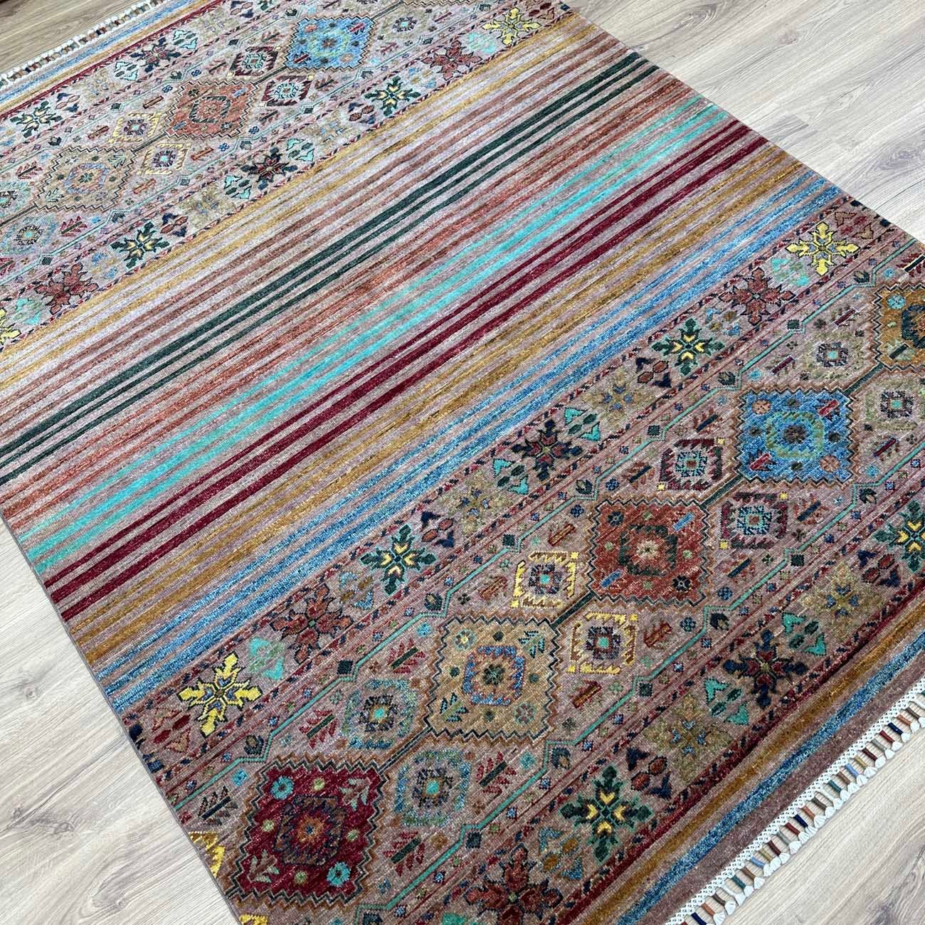 El Dokuma Çizgili Horcin Yün Halı (155x210 cm) - Görsel 7