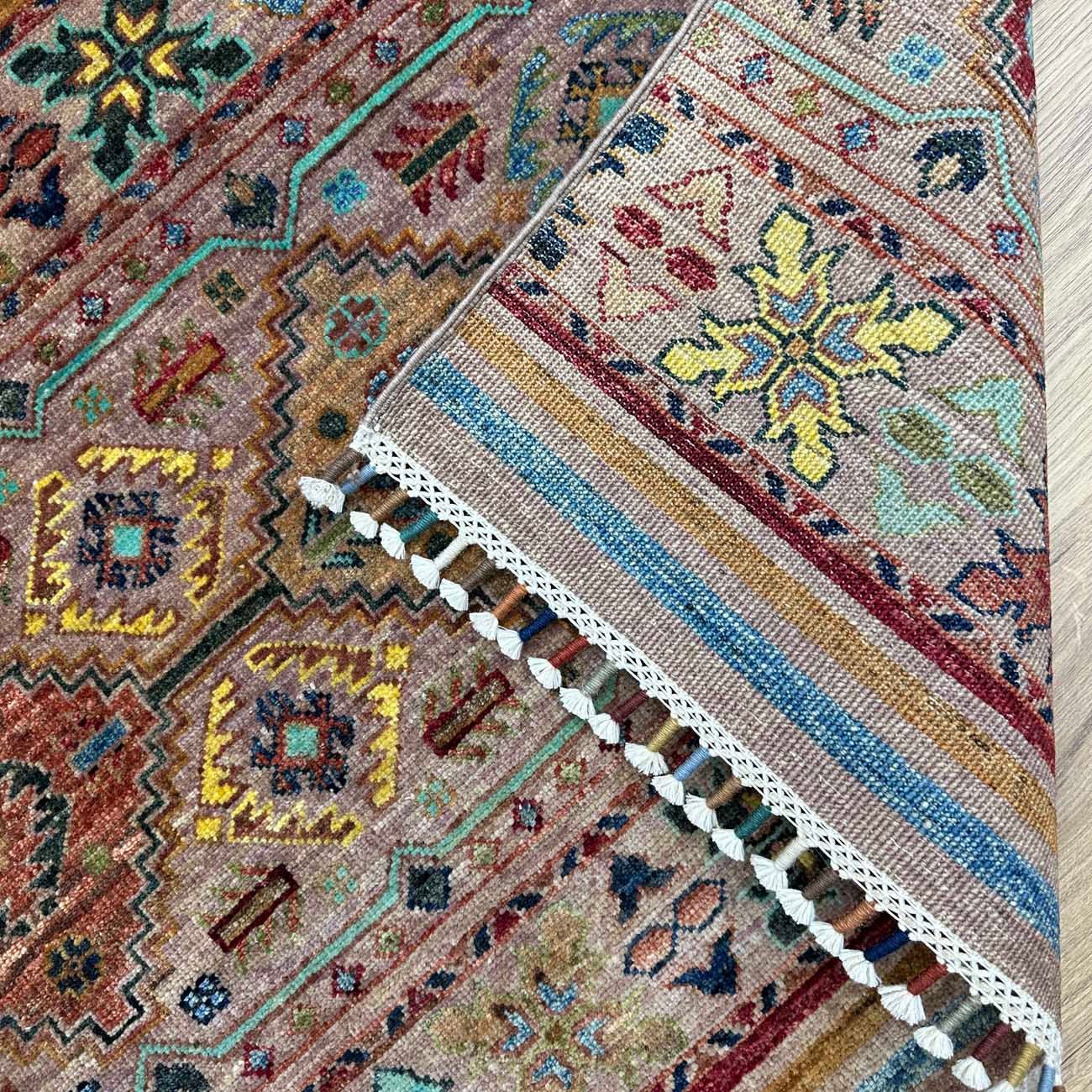 El Dokuma Çizgili Horcin Yün Halı (155x210 cm) - Görsel 5