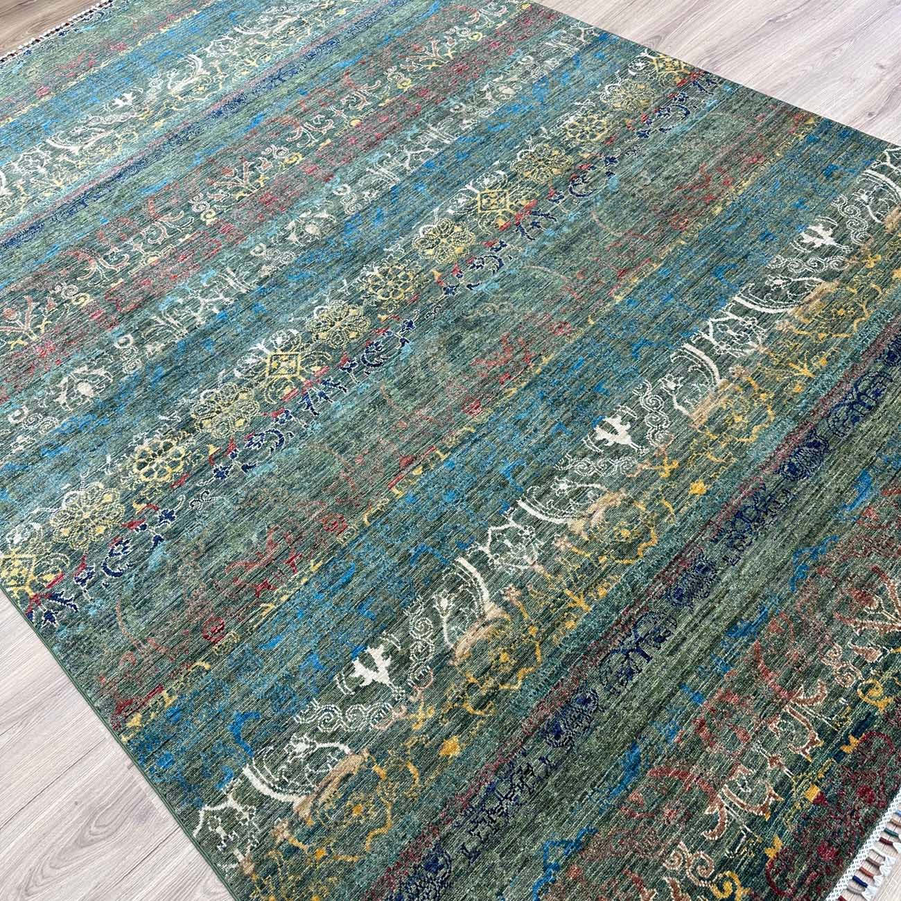El Dokuma Yeşil Modern Sultani Yün Halı (200x290 cm) - Görsel 6