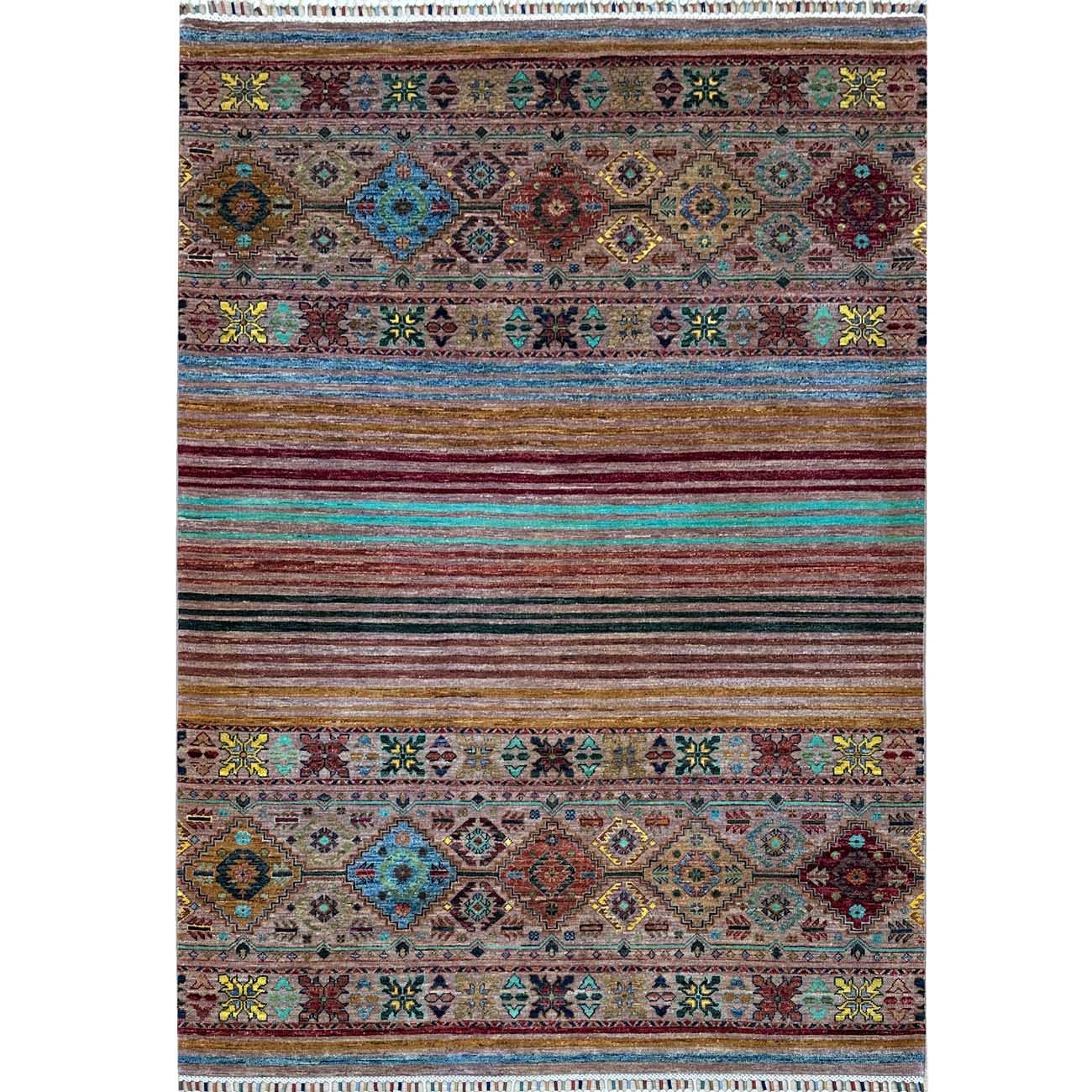 El Dokuma Çizgili Horcin Yün Halı (155x210 cm)