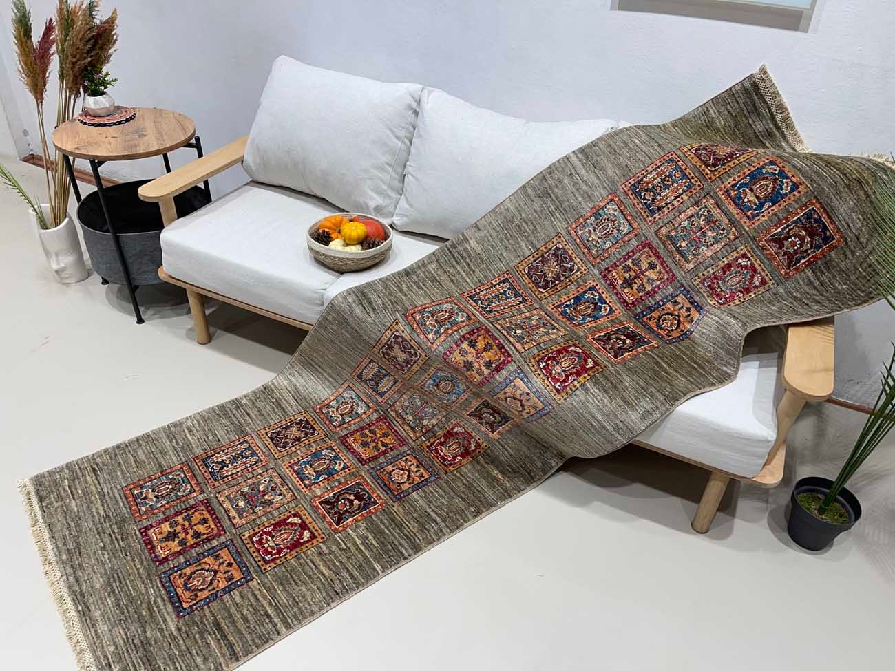 El Dokuma Gri Bahtiyar Yün Yolluk Halı (80x250 cm) - Görsel 2