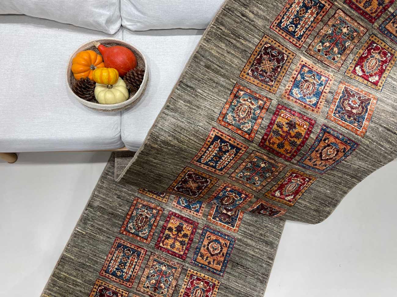 El Dokuma Gri Bahtiyar Yün Yolluk Halı (80x250 cm) - Görsel 2