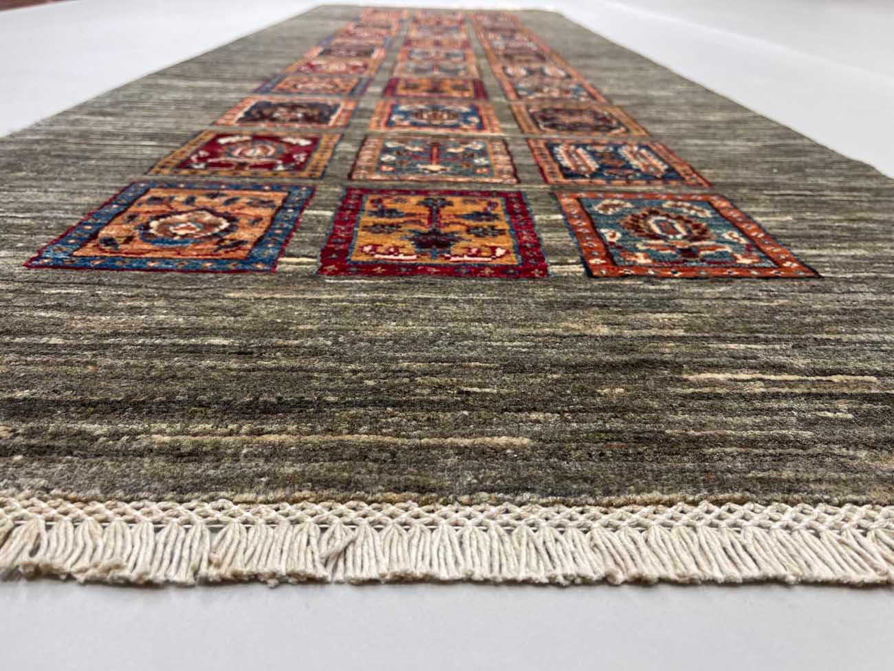 El Dokuma Gri Bahtiyar Yün Yolluk Halı (80x250 cm) - Görsel 5
