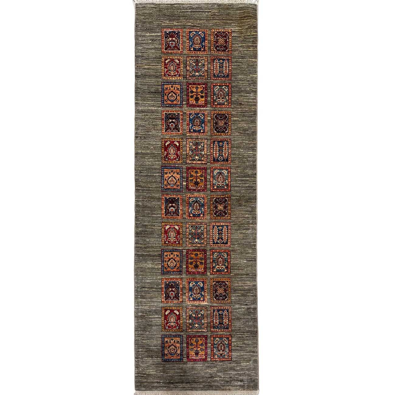 El Dokuma Gri Bahtiyar Yün Yolluk Halı (80x250 cm)