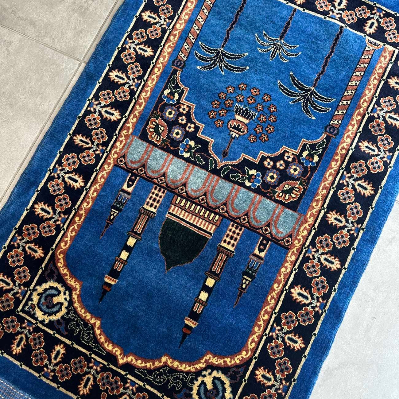 El Dokuma Lacivert Afgan Bilicik Seccade Yün Halı (85x125 cm) - Görsel 6
