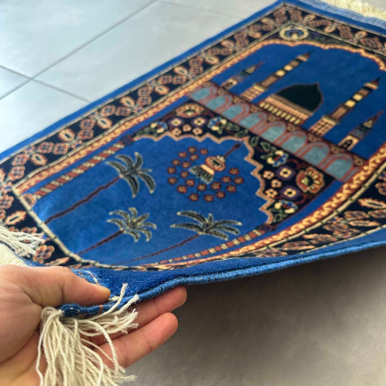 El Dokuma Lacivert Afgan Bilicik Seccade Yün Halı (85x125 cm) - Görsel 8