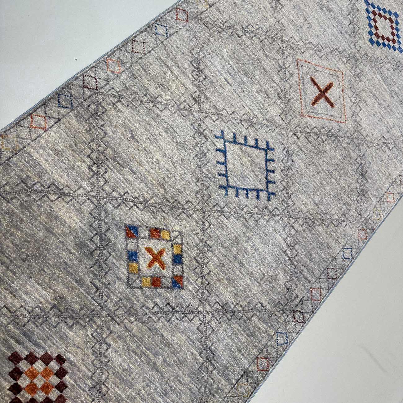 El Dokuma Gri Modern Yün Yolluk Halı (90x360 cm) - Görsel 7