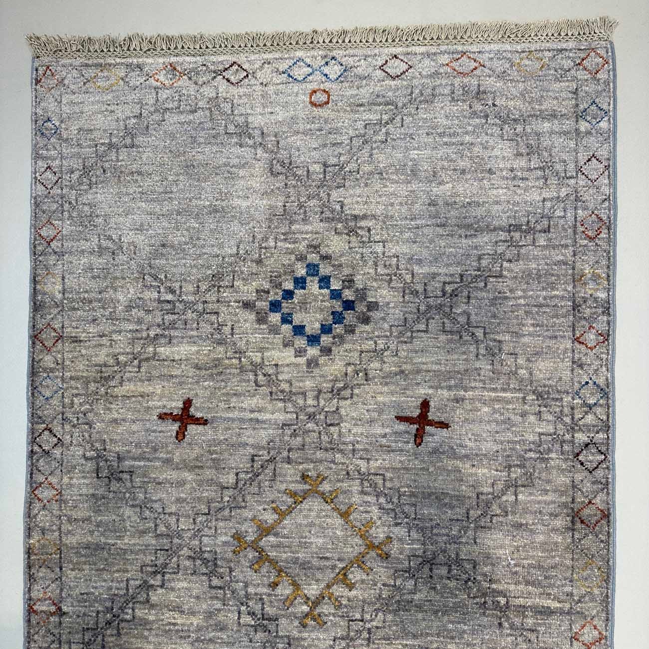 El Dokuma Gri Modern Yün Yolluk Halı (90x360 cm) - Görsel 3