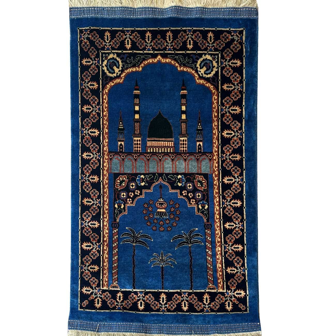 El Dokuma Lacivert Afgan Bilicik Seccade Yün Halı (85x125 cm)
