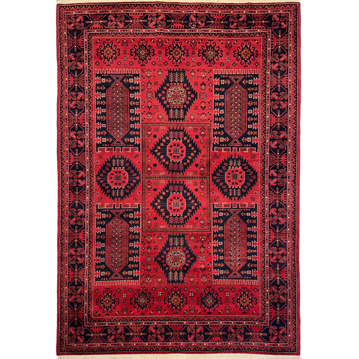 El Dokuma Kırmızı Türkmen Yün Halı (205x305 cm)