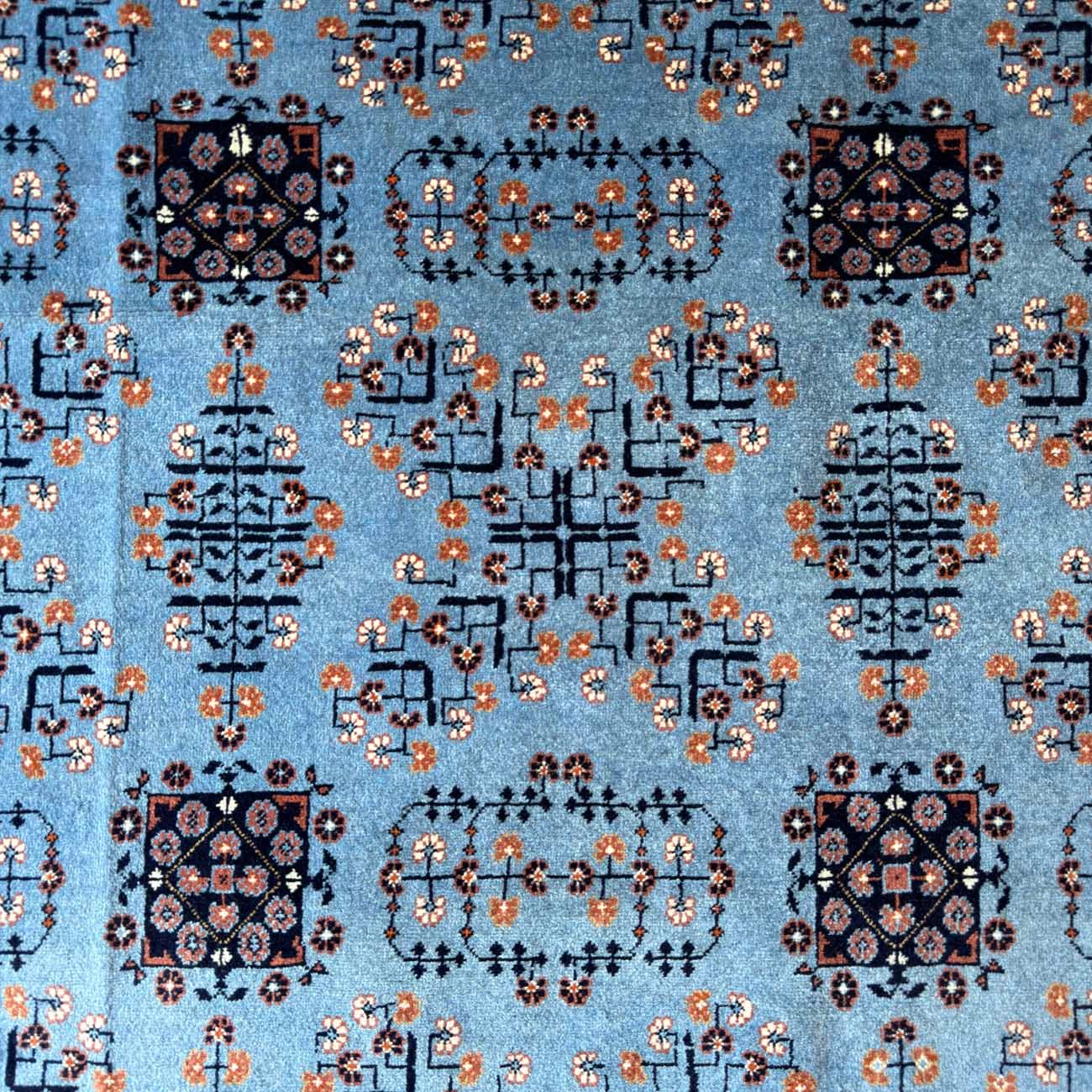 El Dokuma Mavi Afgan Bilicik Yün Halı (210x300 cm) - Görsel 2