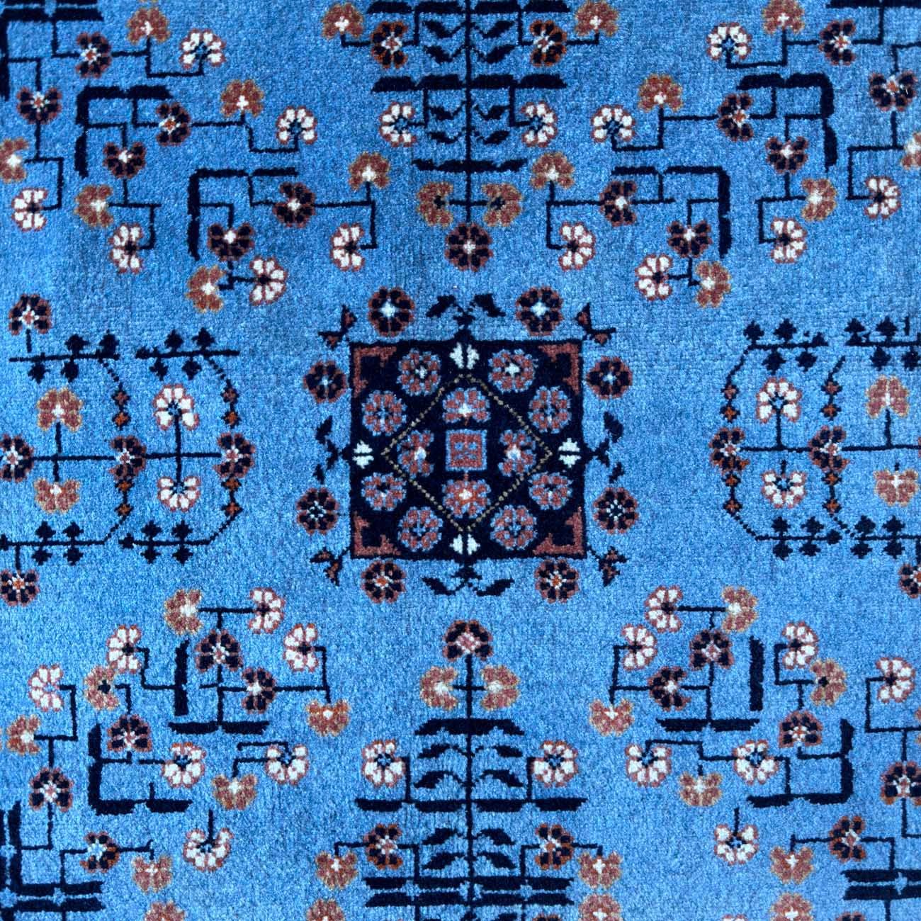 El Dokuma Mavi Afgan Bilicik Yün Halı (210x300 cm) - Görsel 10