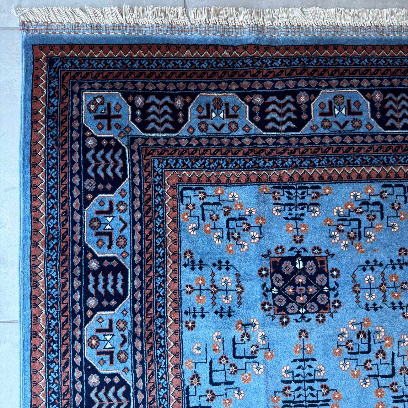 El Dokuma Mavi Afgan Bilicik Yün Halı (210x300 cm) - Görsel 3