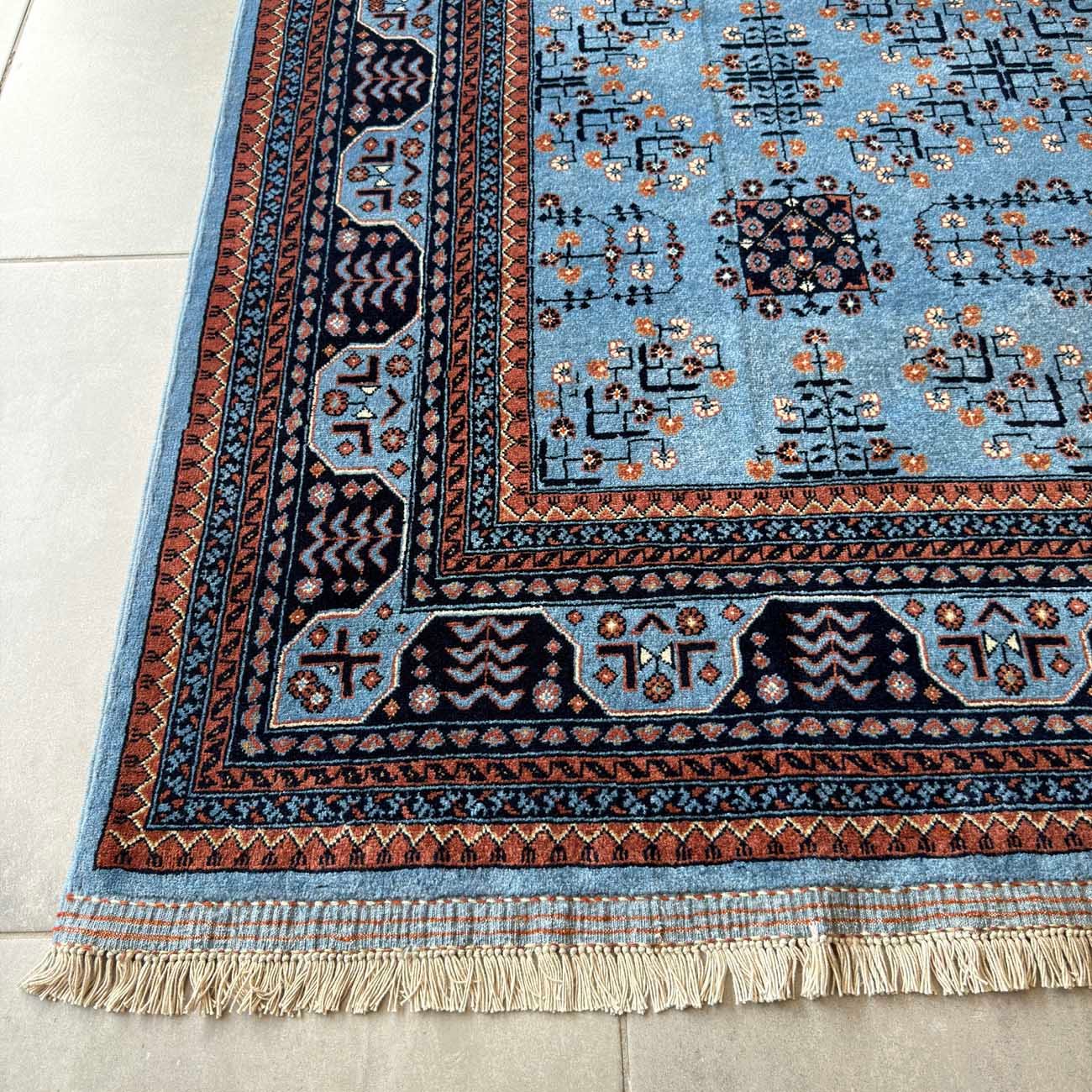El Dokuma Mavi Afgan Bilicik Yün Halı (210x300 cm) - Görsel 9