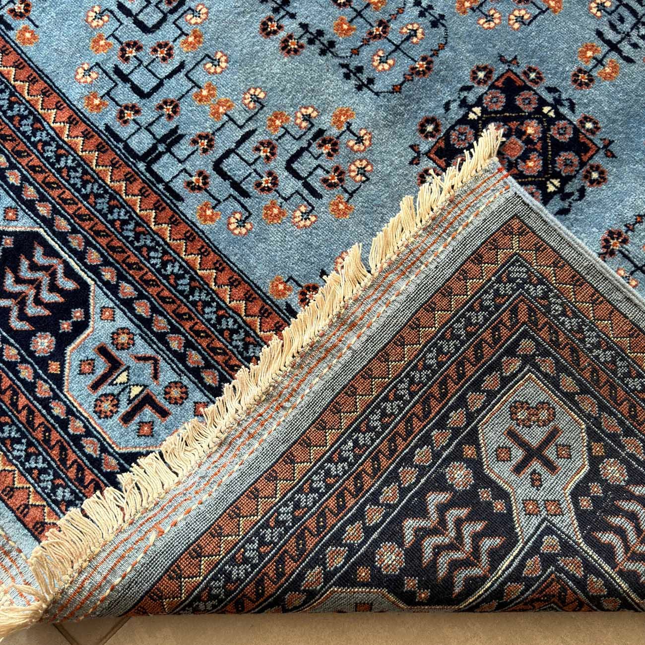 El Dokuma Mavi Afgan Bilicik Yün Halı (210x300 cm) - Görsel 5