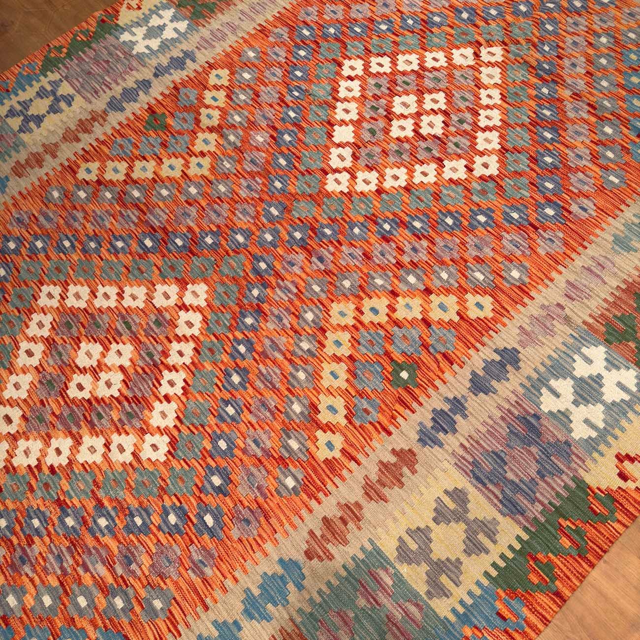 El Dokuma Turuncu Anadolu Desenli Yün Kilim (205x290 cm) - Görsel 7