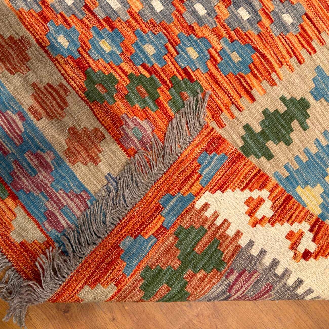 El Dokuma Turuncu Anadolu Desenli Yün Kilim (205x290 cm) - Görsel 5