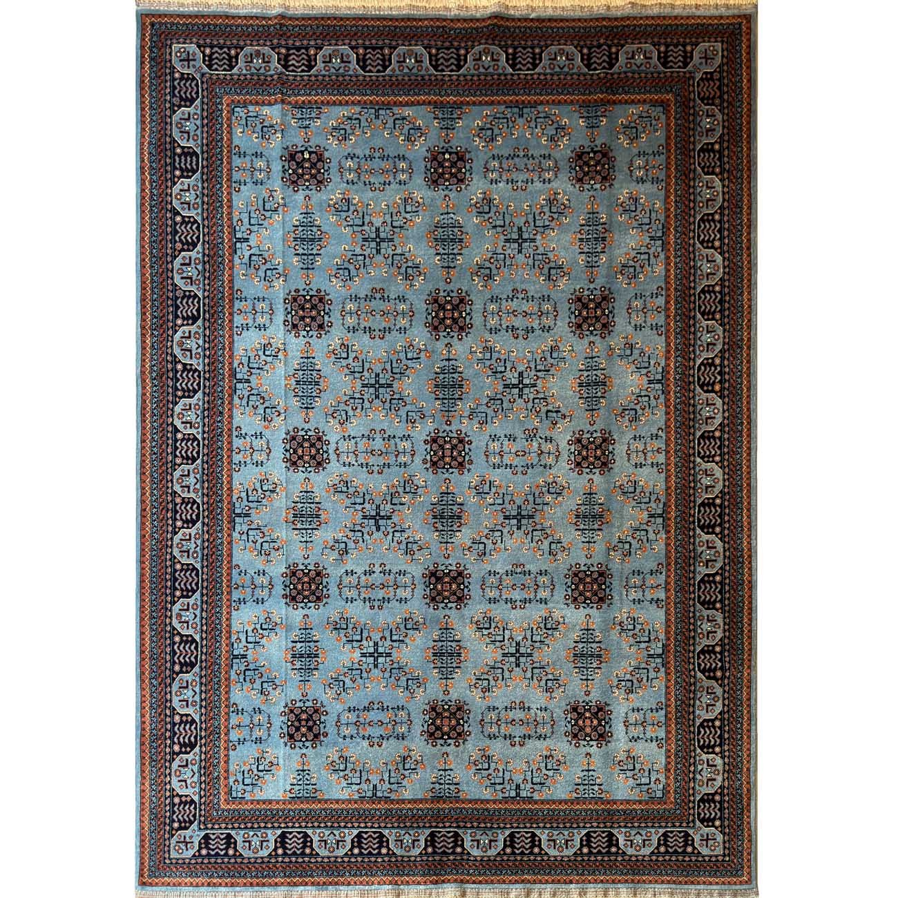 El Dokuma Mavi Afgan Bilicik Yün Halı (210x300 cm)