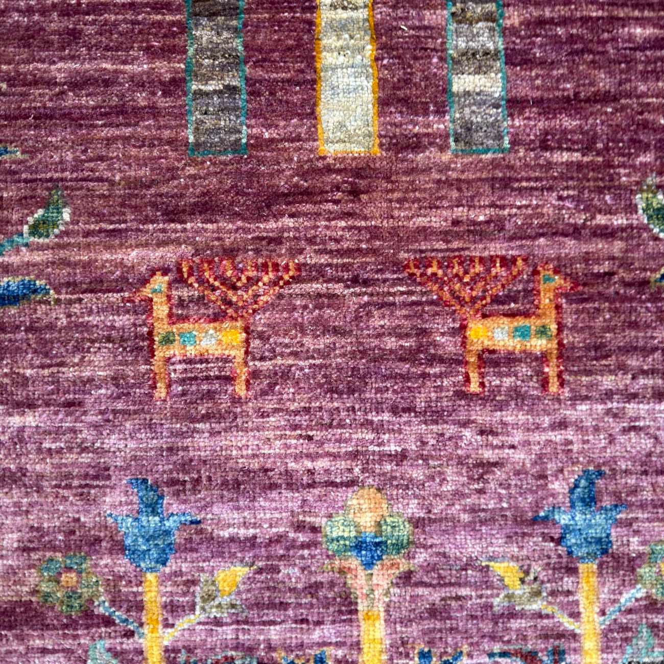 El Dokuma Mor Hayat Ağacı Yün Halı (250x310 cm) - Görsel 2