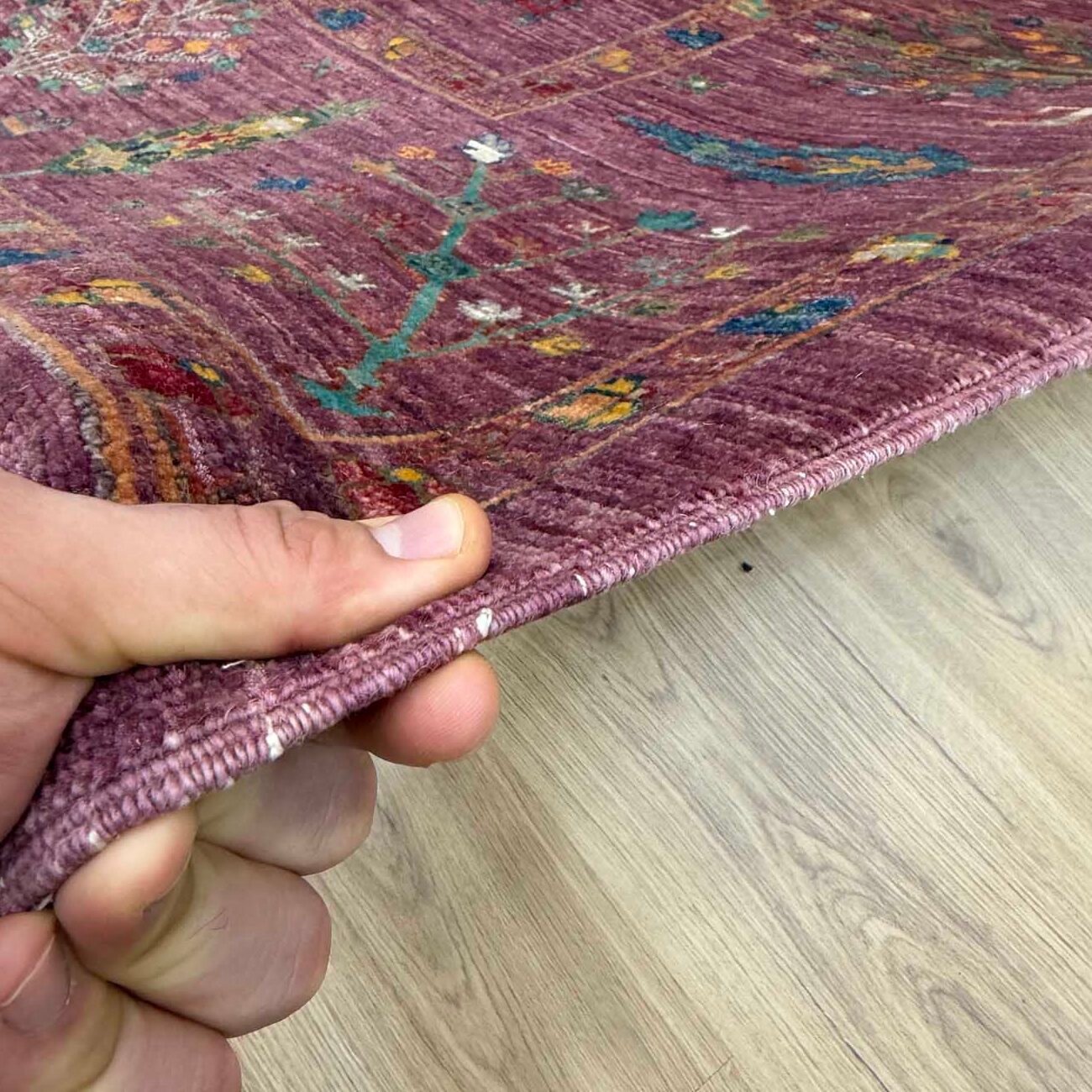 El Dokuma Mor Hayat Ağacı Yün Halı (250x310 cm) - Görsel 9