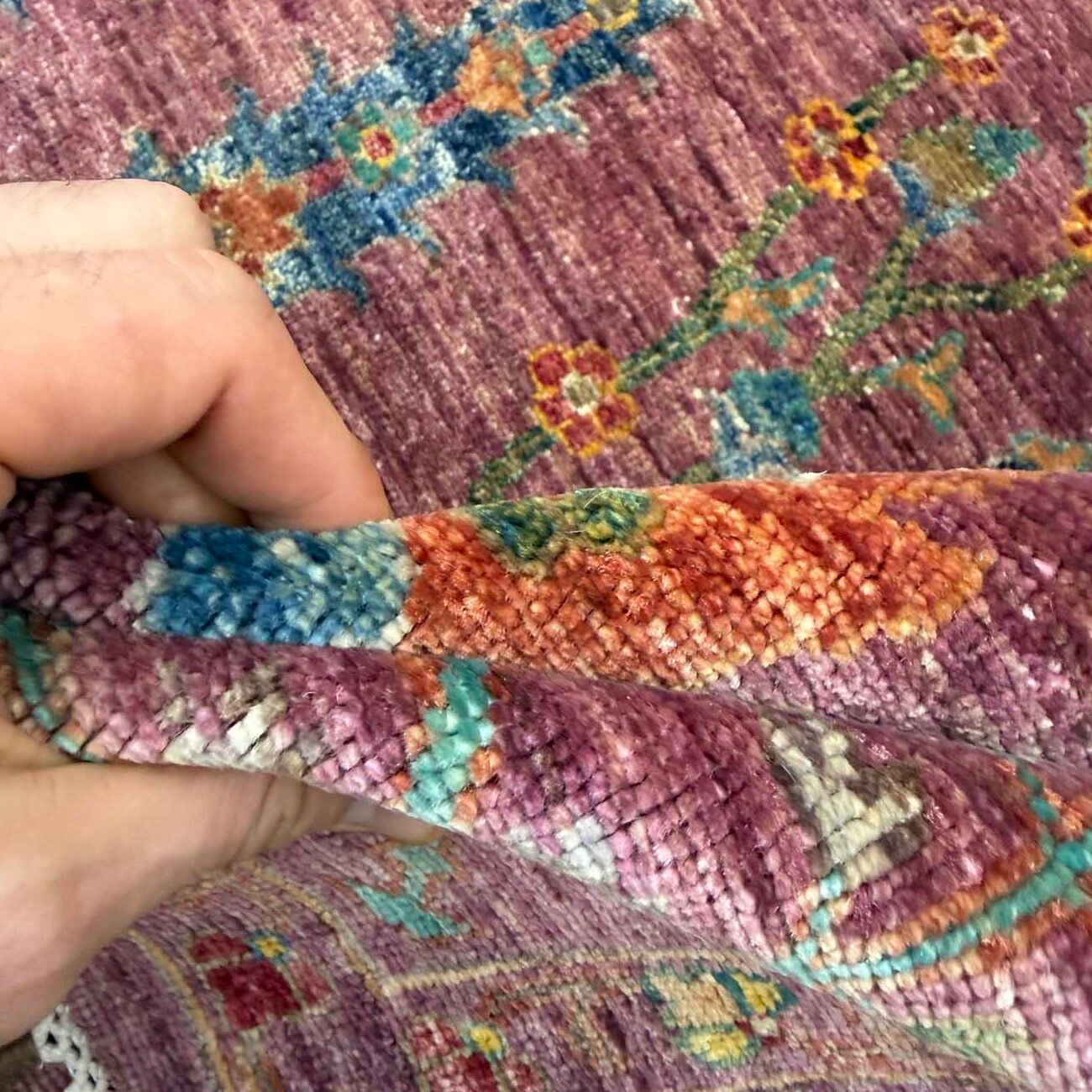 El Dokuma Mor Hayat Ağacı Yün Halı (250x310 cm) - Görsel 5
