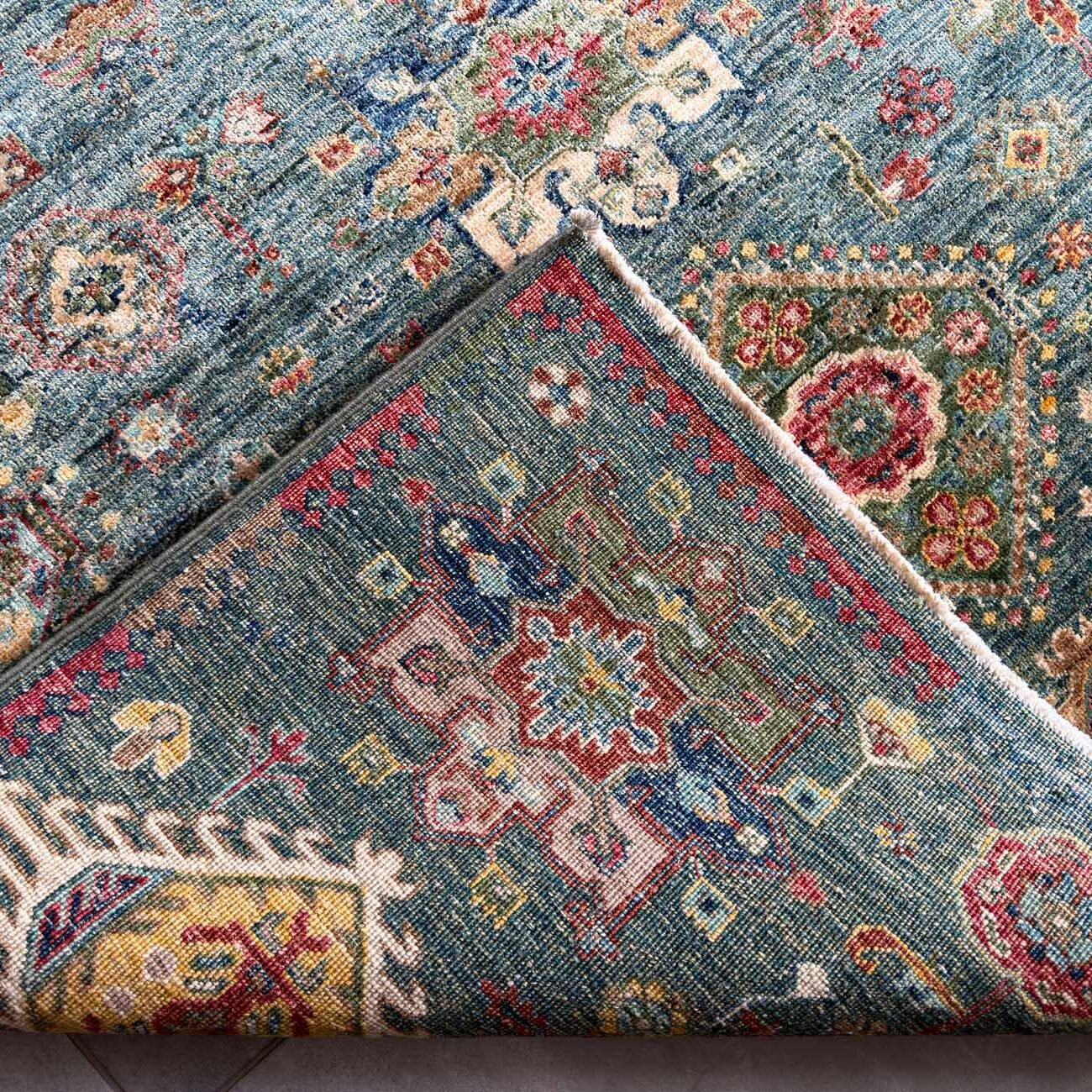 El Dokuma Yeşil Veziri Kabile Yün Halı (170x230 cm) - Görsel 5