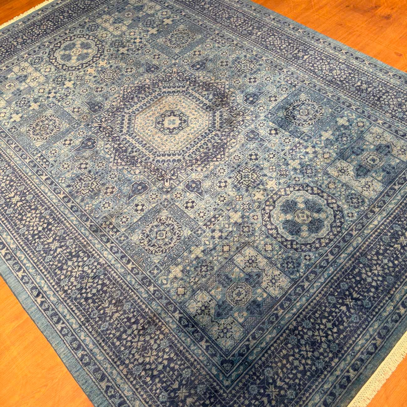 El Dokuma Mavi Memlük Yün Halı (175x240 cm) - Görsel 7