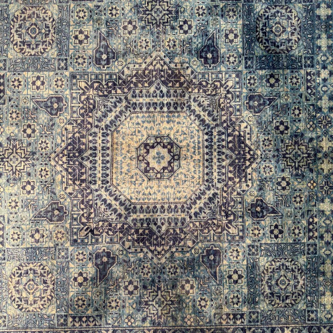 El Dokuma Mavi Memlük Yün Halı (175x240 cm) - Görsel 2