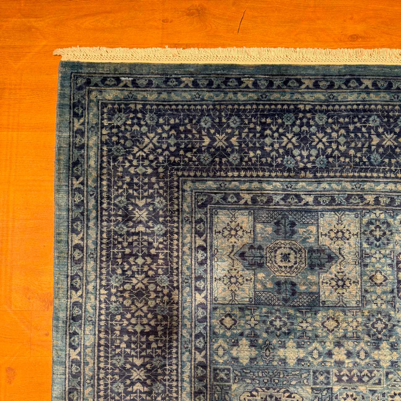 El Dokuma Mavi Memlük Yün Halı (175x240 cm) - Görsel 3