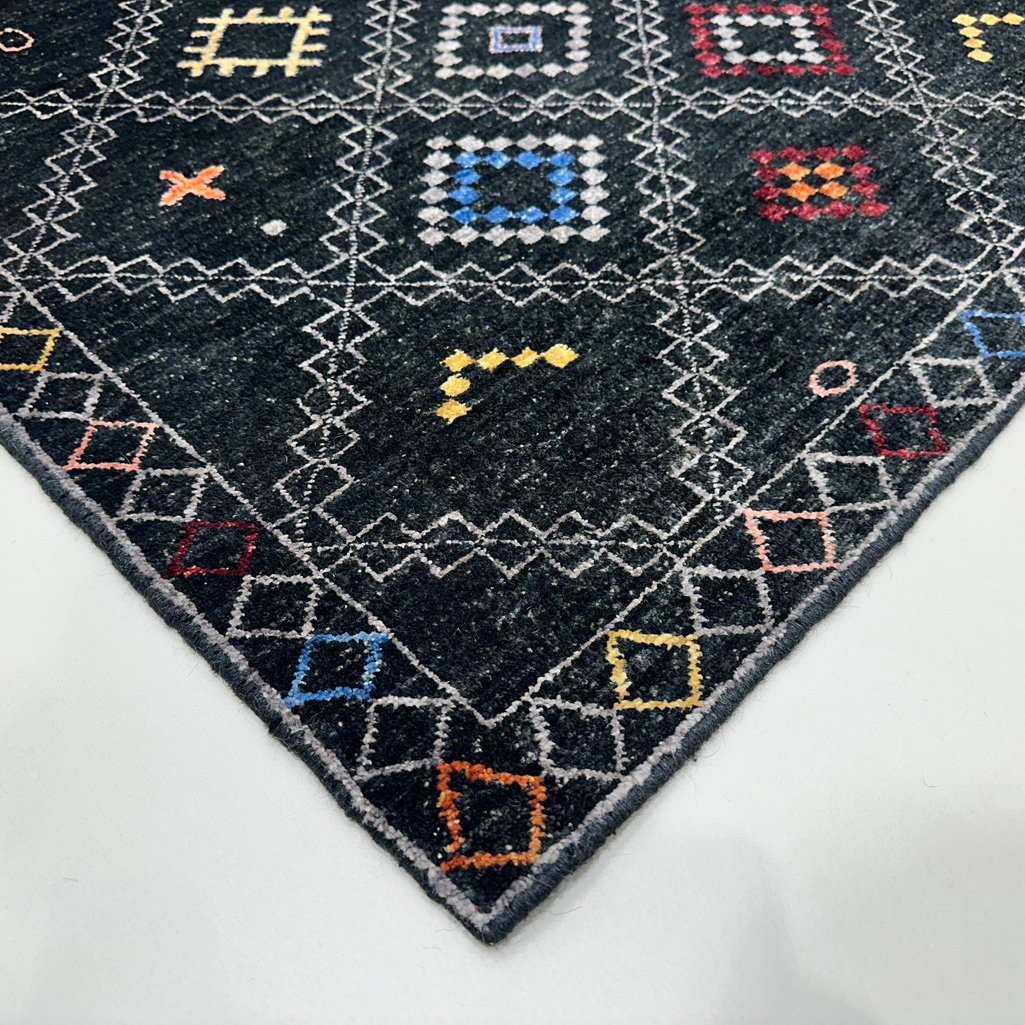 El Dokuma Siyah Modern Yün Halı (100x155 cm) - Görsel 2