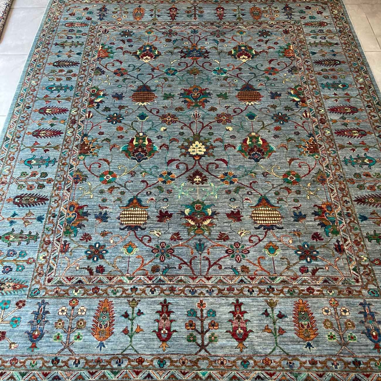 El Dokuma Açık Mavi Sultani Yün Halı (240x295 cm) - Görsel 3