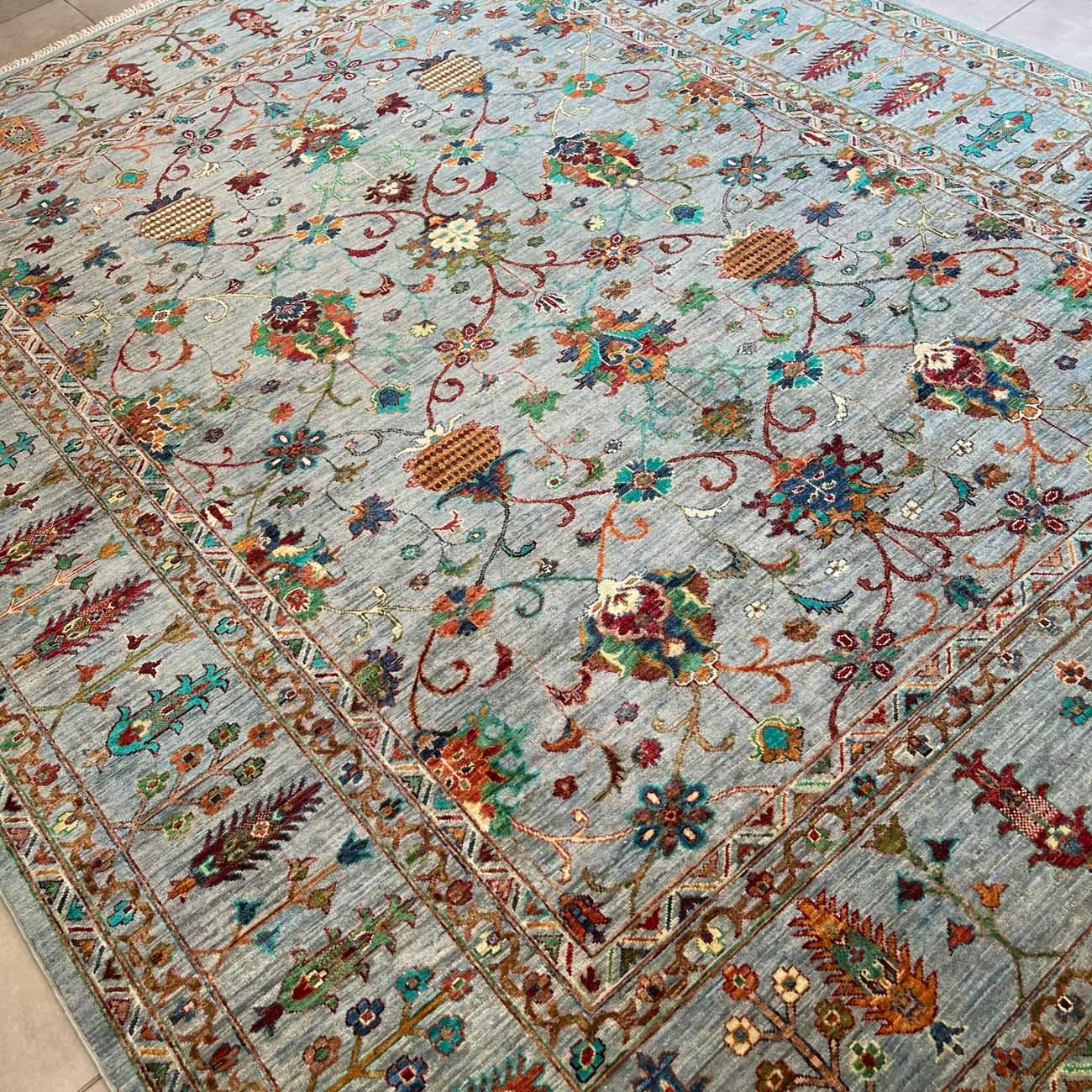 El Dokuma Açık Mavi Sultani Yün Halı (240x295 cm) - Görsel 8