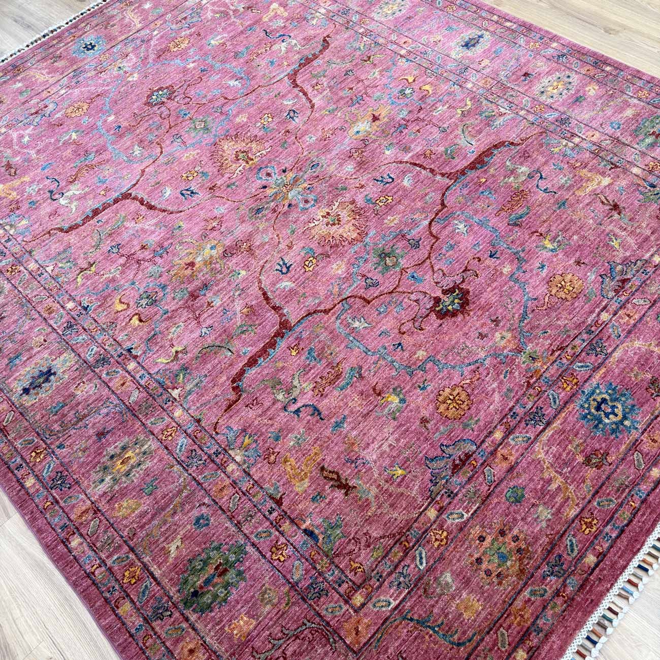 El Dokuma Pembe Bijar İran Tasarım Yün Halı (205x245 cm) - Görsel 7