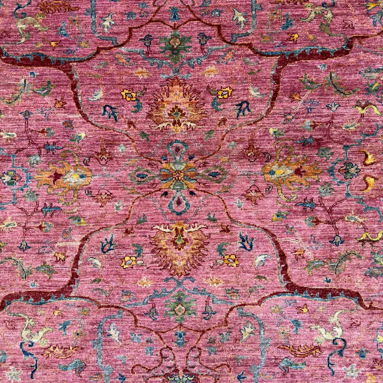 El Dokuma Pembe Bijar İran Tasarım Yün Halı (205x245 cm) - Görsel 2