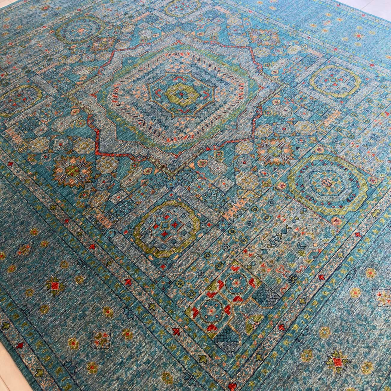 El Dokuma Premium Mavi Memlük Yün Halı (255x300 cm) - Görsel 8