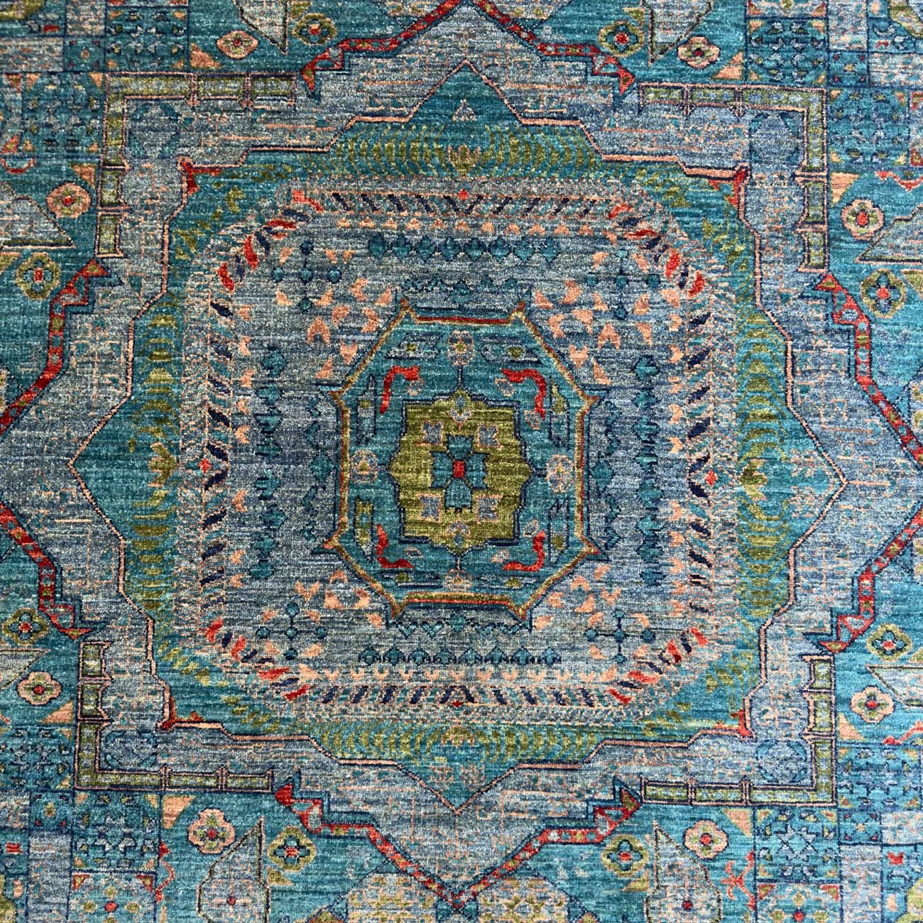 El Dokuma Premium Mavi Memlük Yün Halı (255x300 cm) - Görsel 2