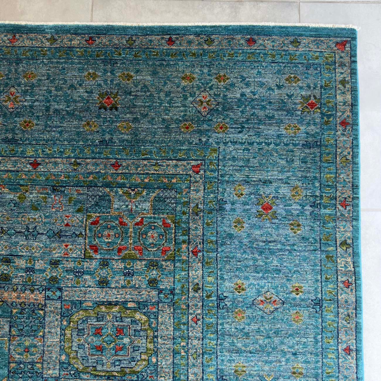 El Dokuma Premium Mavi Memlük Yün Halı (255x300 cm) - Görsel 3