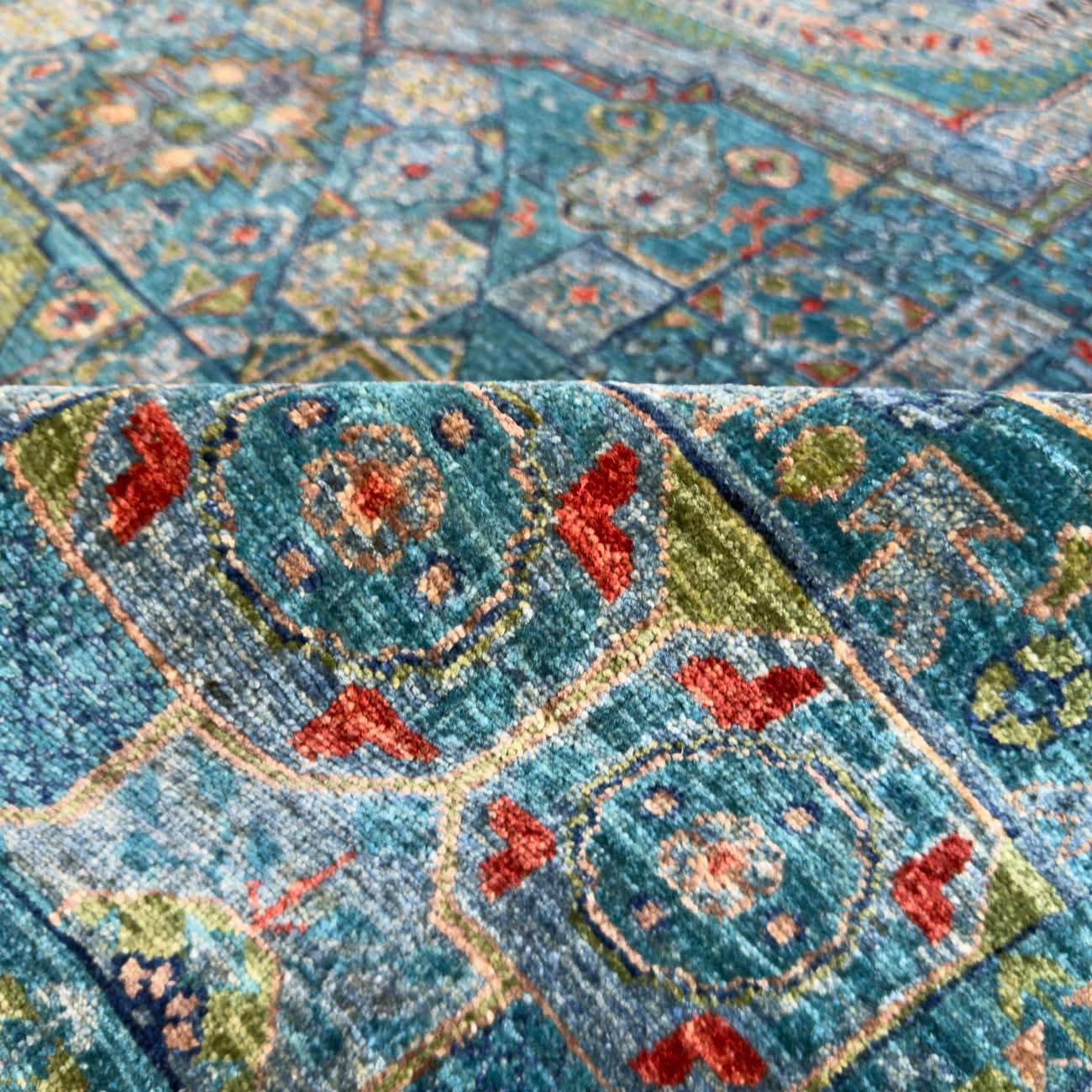 El Dokuma Premium Mavi Memlük Yün Halı (255x300 cm) - Görsel 4