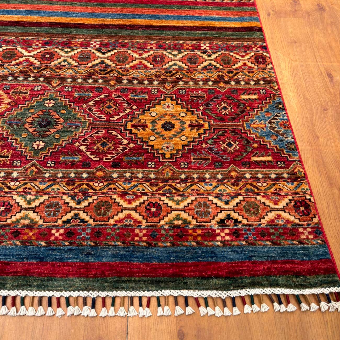 El Dokuma Çizgili Horcin Kabile Yün Halı (210x310 cm) - Görsel 3