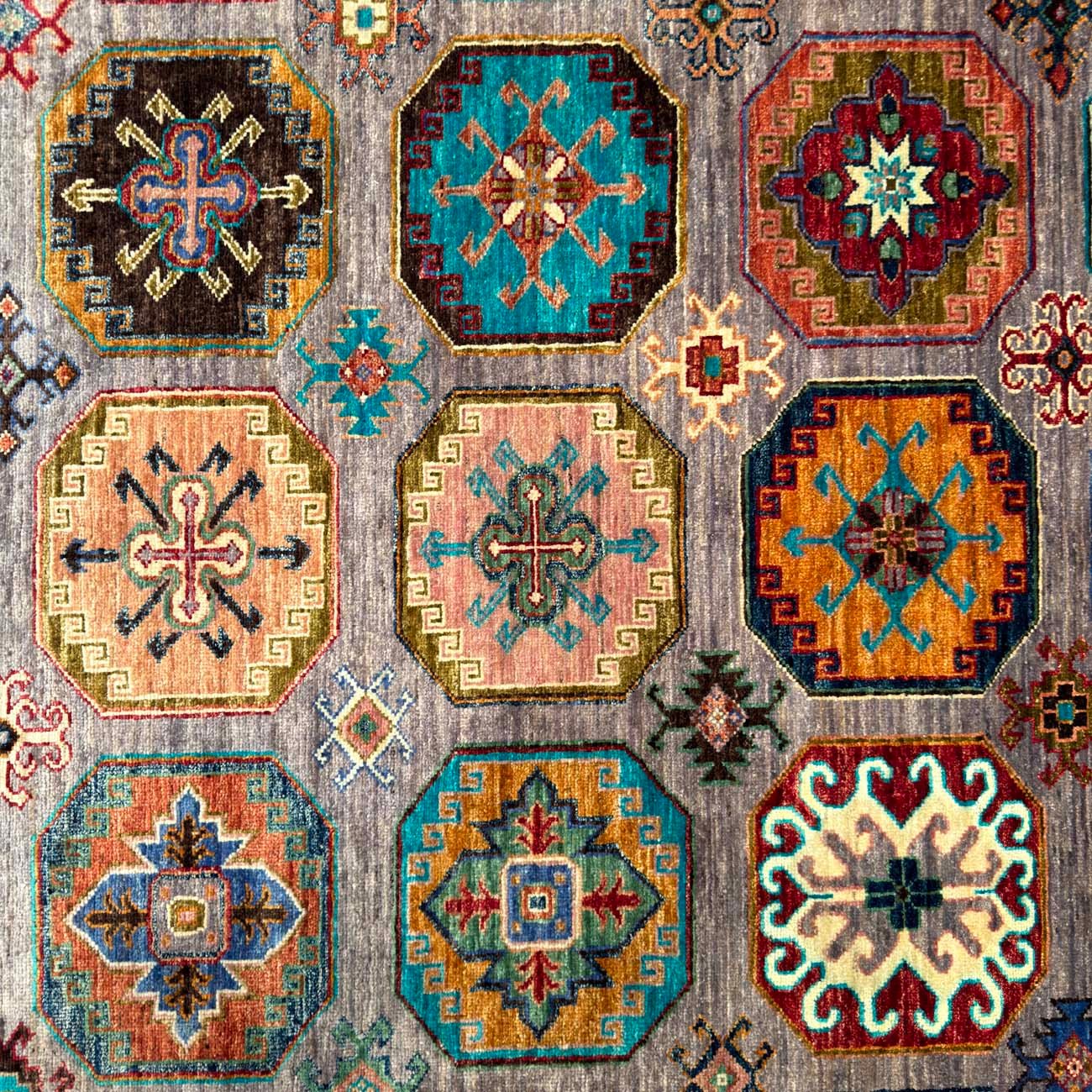 El Dokuma Gri Ersari Türkmen Yün Halı (210x295 cm) - Görsel 2