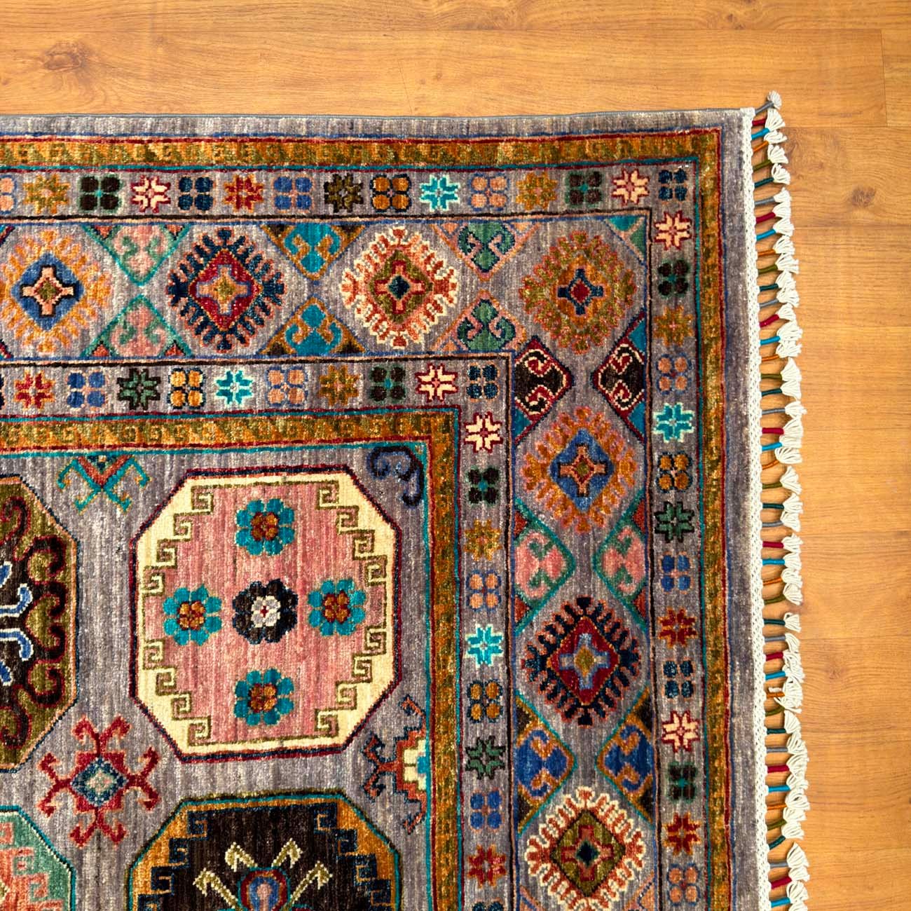 El Dokuma Gri Ersari Türkmen Yün Halı (210x295 cm) - Görsel 4