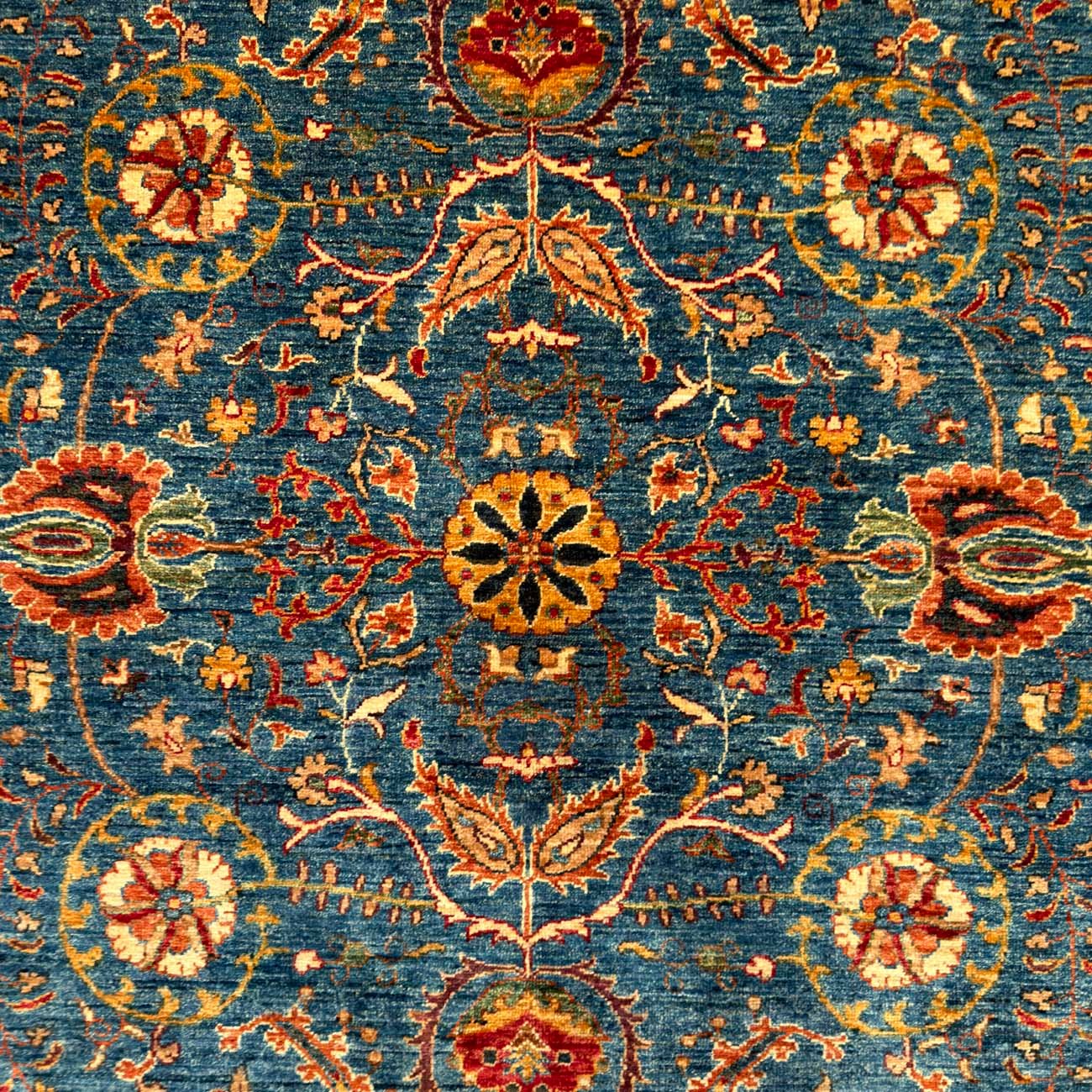 El Dokuma Mavi Floral Uşak Yün Halı (210x310 cm) - Görsel 4