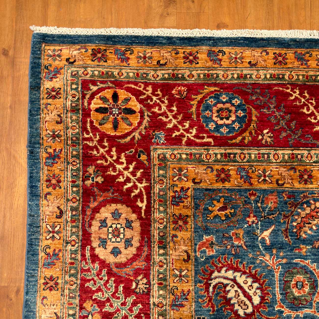 El Dokuma Mavi Floral Uşak Yün Halı (210x310 cm) - Görsel 5
