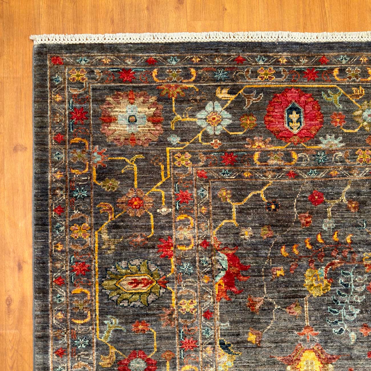 El Dokuma Gri Floral Sultani Yün Halı (215x300 cm) - Görsel 3