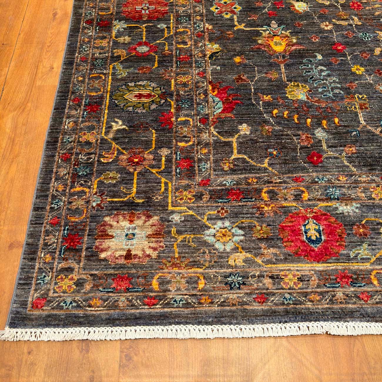 El Dokuma Gri Floral Sultani Yün Halı (215x300 cm) - Görsel 9