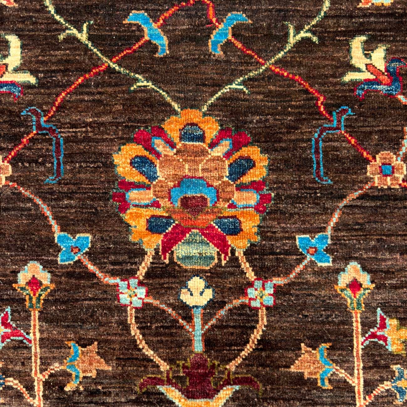 El Dokuma Kahverengi Floral Sultani Yün Halı (210x290 cm) - Görsel 2