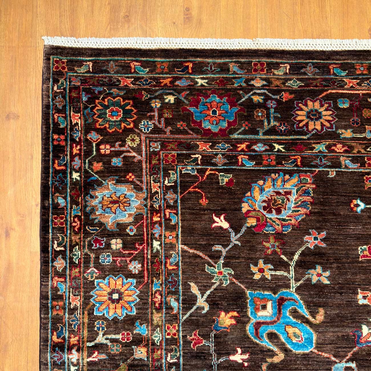 El Dokuma Kahverengi Floral Sultani Yün Halı (210x290 cm) - Görsel 3