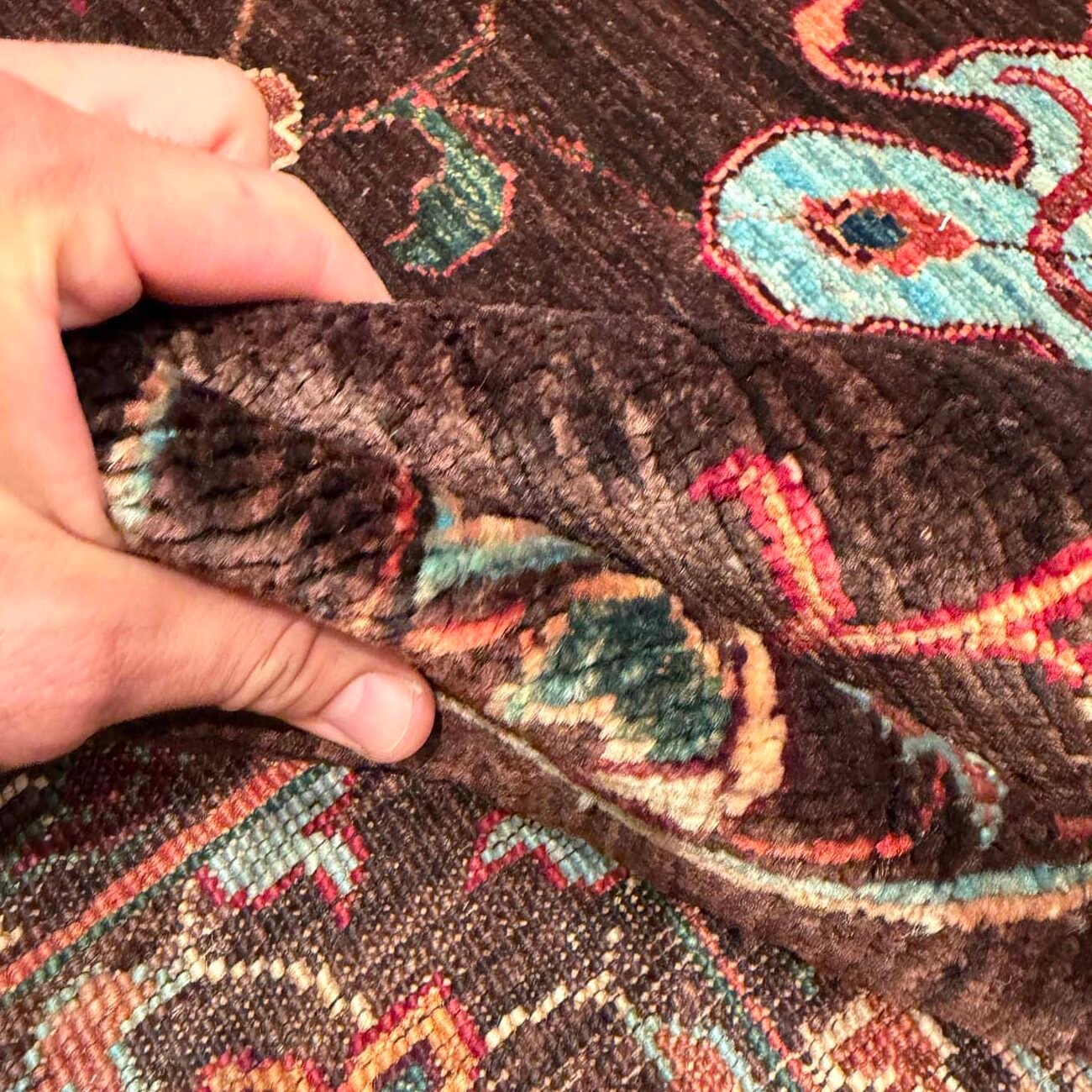 El Dokuma Kahverengi Floral Sultani Yün Halı (210x290 cm) - Görsel 9