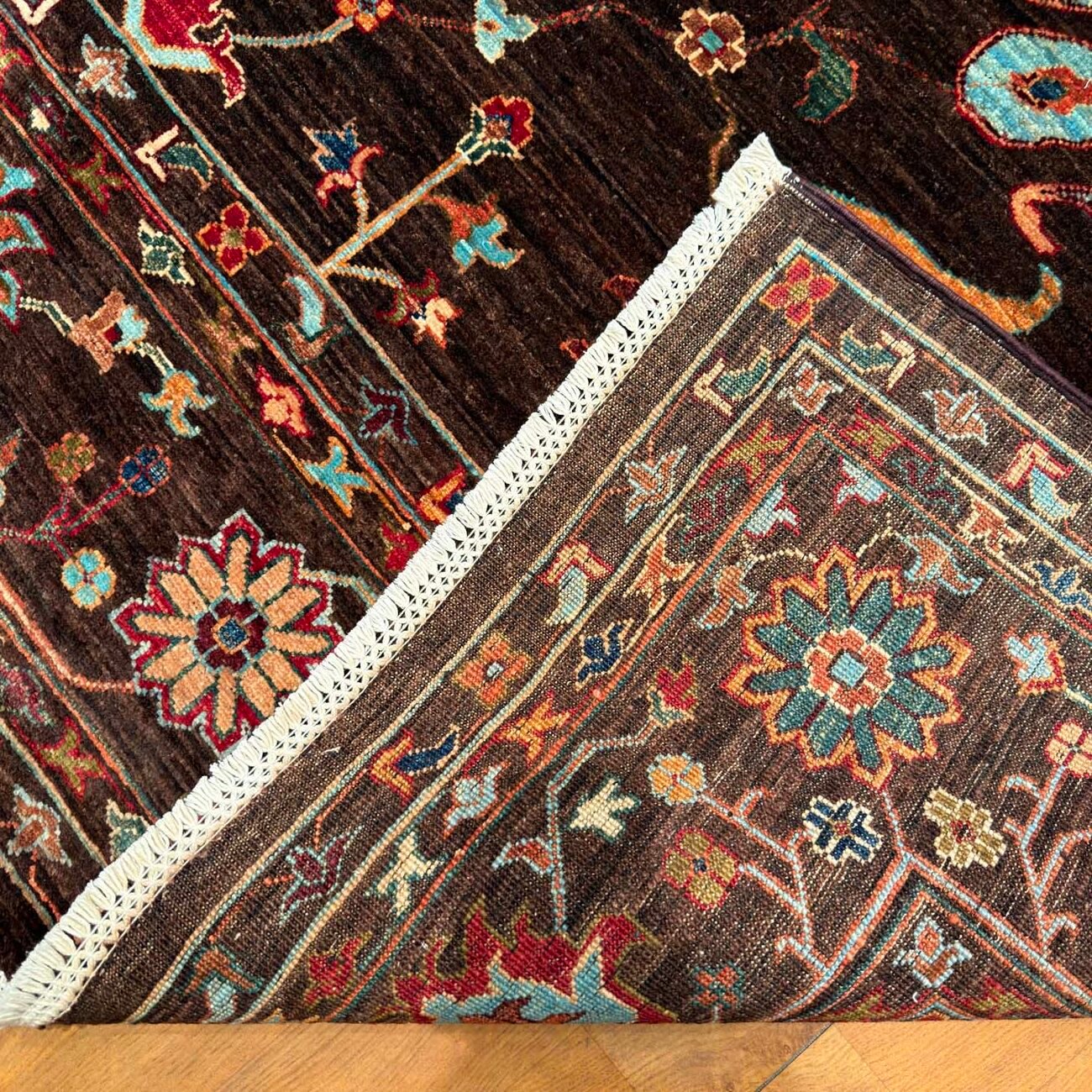El Dokuma Kahverengi Floral Sultani Yün Halı (210x290 cm) - Görsel 6